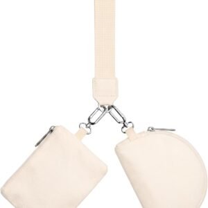 Airkit Keychain Wristlet Wallet, Small Coin Purse Mini Zip Dual Pouch Wristlet with ID Window Cute Keychains Wallet for Women, Off White