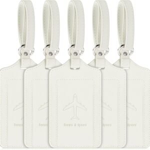 Luggage Tags for Suitcases, 5 Pack TSA Approved Cute Bag Tags for Luggage, Travel Essentials, Privacy Flap with Hook and Loop Closure, White