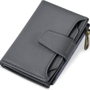 Airkit Small Wallet Women RFID Blocking Soft Leather Bifold Compact Card Holder Wallet for Women with Zipper Coin Pocket 4 ID Window