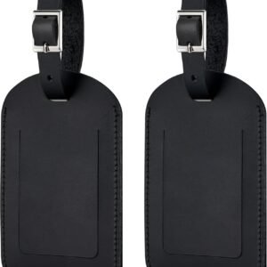 Airkit Genuine Leather Luggage Tags with Gift Box, Privacy Protection Suitcase Tags TSA Approved, 2 Pack Durable Travel Bag Tags, Black