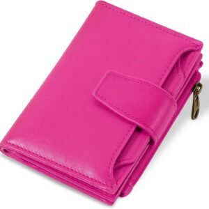Airkit Small Wallet Women RFID Blocking Soft Leather Bifold Compact Card Holder Wallet for Women with Zipper Coin Pocket 4 ID Window