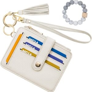 Airkit Wristlet Wallets for Women, Keychain RFID Blocking Credit Card Holder, Small Girly Wallet with Bracelet, Silicone Beaded Tassel Key Ring Card Holder