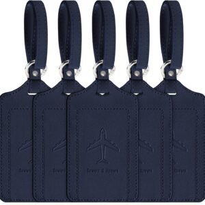 Luggage Tags for Suitcases, 5 Pack TSA Approved Cute Bag Tags for Luggage, Travel Essentials, Privacy Flap with Hook and Loop Closure, Blue
