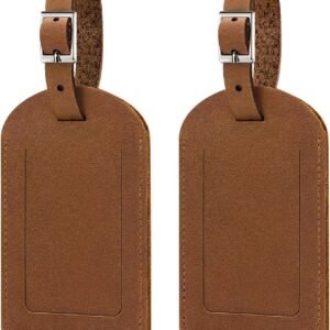 Airkit Genuine Leather Luggage Tags with Gift Box, Privacy Protection Suitcase Tags TSA Approved, 2 Pack Durable Travel Bag Tags, Brown