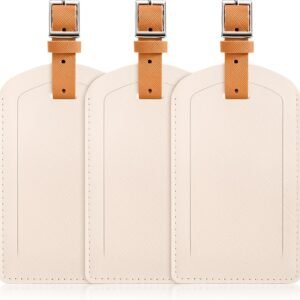 3 Pack Luggage Tags for Suitcases, TSA Approved Bag Tags, Baggage Tags with Privacy Protection, Travel Essentials Luggage Accessories, Ivory & Brown