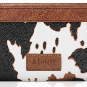 Airkit Cow Print Wallets for Women Bifold Credit Card Holder, Rfid Blocking, ID Window, Western Slim Wallet with Zipper Coin Pocket for Ladies, Cow Brown