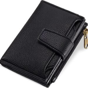Airkit Small Wallet Women RFID Blocking Soft Leather Bifold Compact Card Holder Wallet for Women with Zipper Coin Pocket 4 ID Window