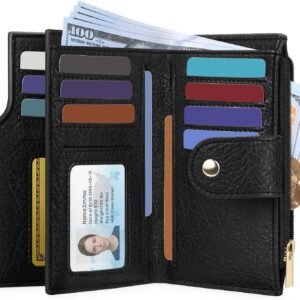 Airkit Small Women's Bifold Wallet, RFID Blocking Credit Card Holder with Zipper, Travel Cute Coin Pocket Wallet for Ladies, Black