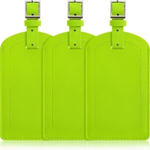 3 Pack Luggage Tags for Suitcases, TSA Approved Bag Tags, Baggage Tags with Privacy Protection, Travel Essentials Luggage Accessories, Neon Green