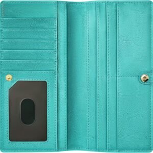 Airkit Slim Women's Wallet, Thin RFID Blocking Wallet for Ladies, Minimalist Credit Card Holder with Zipper Pocket, Glossy Cyan