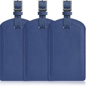 3 Pack Luggage Tags for Suitcases, TSA Approved Bag Tags, Baggage Tags with Privacy Protection, Travel Essentials Luggage Accessories, Navy Blue